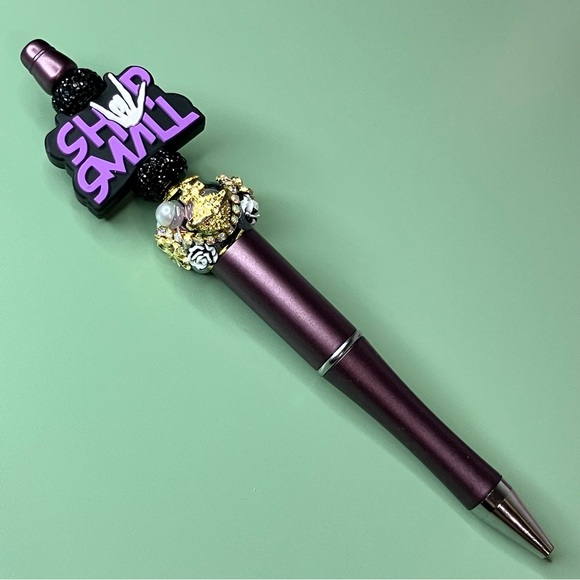 Shop Small Purple Letters, Skeleton Hand & Galactic Charm Handmade Beaded Pen - Picture 5 of 6